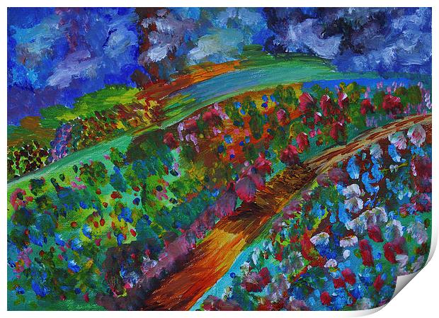 Rainbow flower fields Print by Gordon Ross