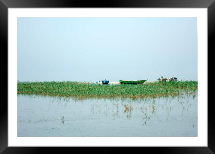 Fishings Boats on Lake Qarun Framed Mounted Print by Jacqueline Burrell