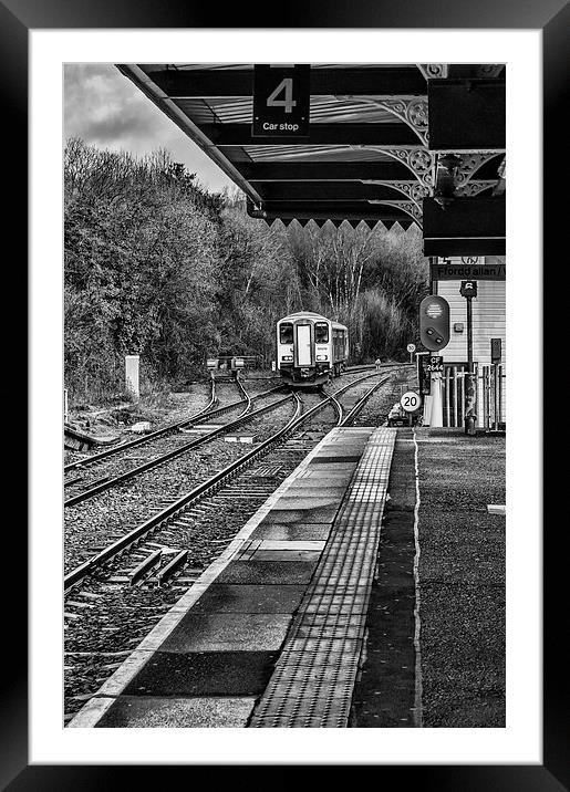 The Train Now Arriving At mono Framed Mounted Print by Steve Purnell