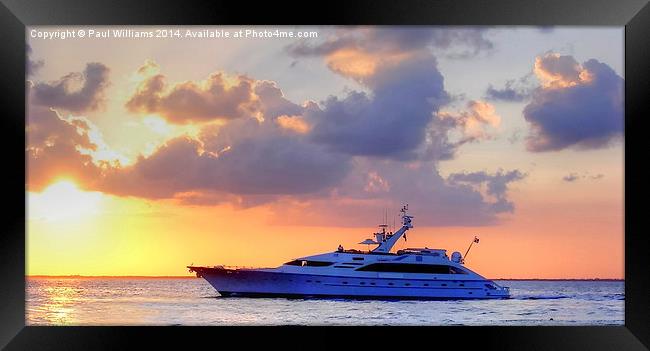 Caribbean Sunset with Boat Framed Print by Paul Williams