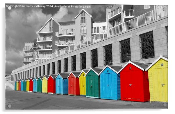 BOSCOMBE BEACH HUTS Acrylic by Anthony Kellaway