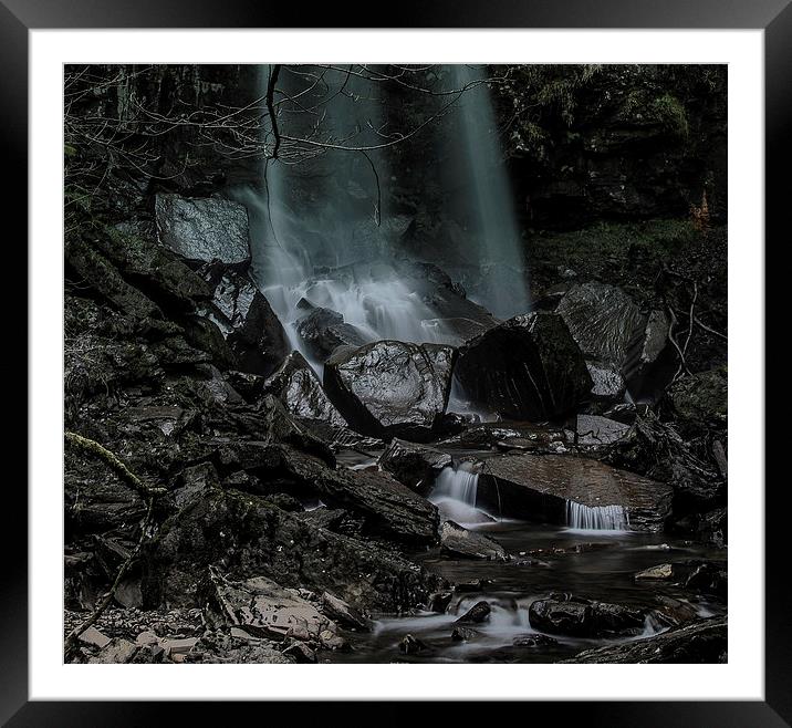 Dark waterfall. Framed Mounted Print by Bryn Morgan