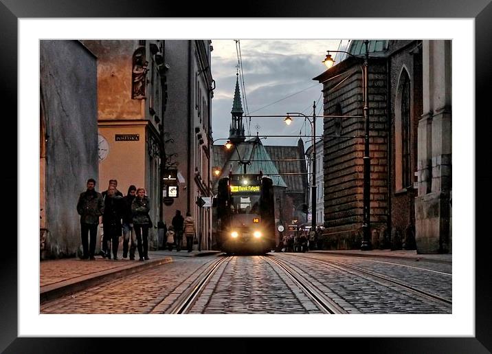 Approaching Tram Framed Mounted Print by Richard Cruttwell