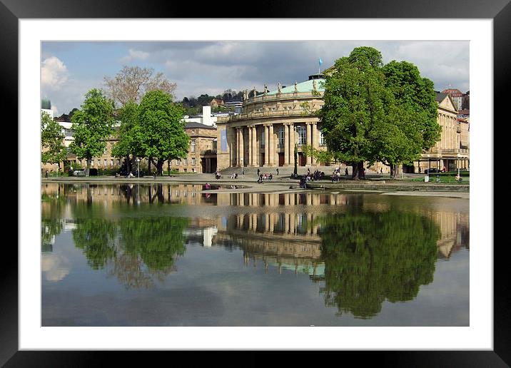 Stuttgart Staatstheater water reflection Framed Mounted Print by Matthias Hauser