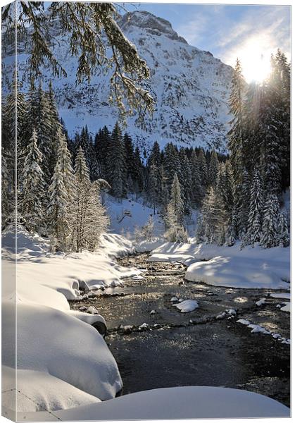 River and mountains in winter Canvas Print by Matthias Hauser