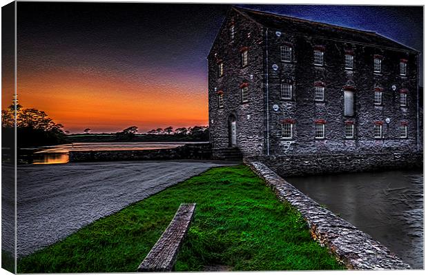 Carew Tidal Mill At Sunset Textured Canvas Print by Steve Purnell