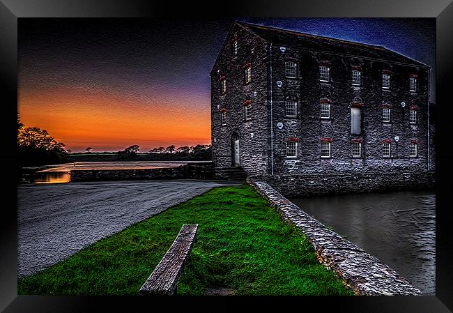 Carew Tidal Mill At Sunset Textured Framed Print by Steve Purnell