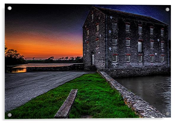 Carew Tidal Mill At Sunset Textured Acrylic by Steve Purnell