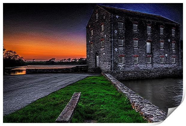 Carew Tidal Mill At Sunset Textured Print by Steve Purnell