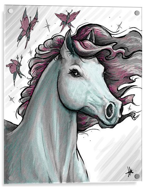 Digital Horse & Butterly Drawing Acrylic by Heather Wise