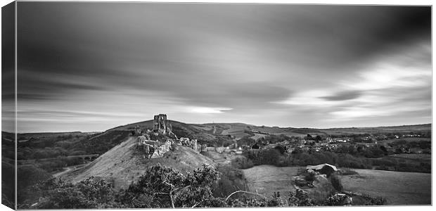 Corfe Castle Under The Clouds Canvas Print by Kevin Browne