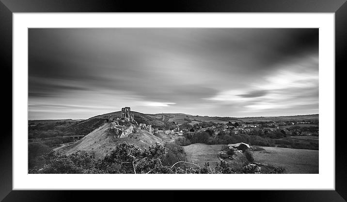 Corfe Castle Under The Clouds Framed Mounted Print by Kevin Browne
