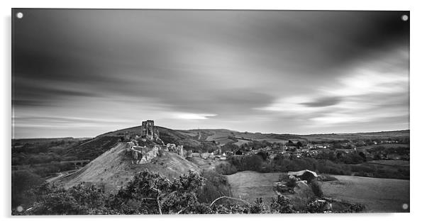 Corfe Castle Under The Clouds Acrylic by Kevin Browne