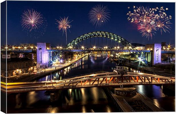 Newcastle Quayside Fireworks Canvas Print by Northeast Images