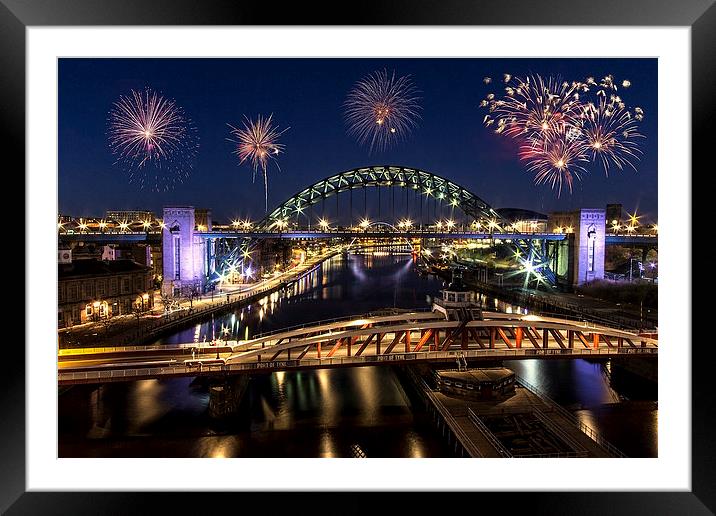 Newcastle Quayside Fireworks Framed Mounted Print by Northeast Images
