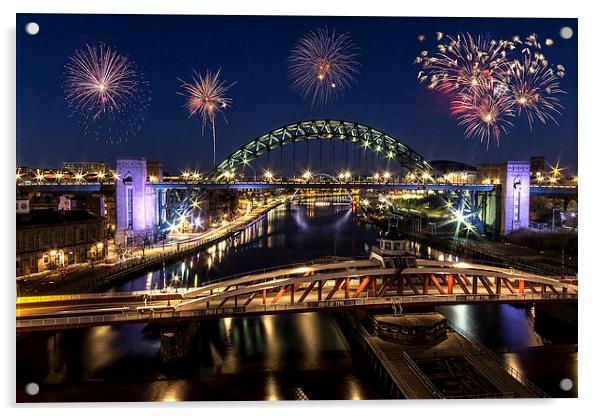 Newcastle Quayside Fireworks Acrylic by Northeast Images