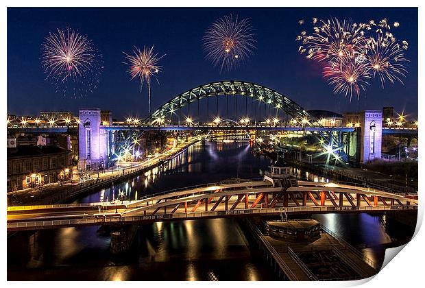 Newcastle Quayside Fireworks Print by Northeast Images