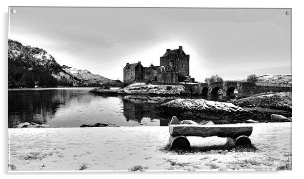 Eilean Donan Castle in Black and White Acrylic by Heather Wise