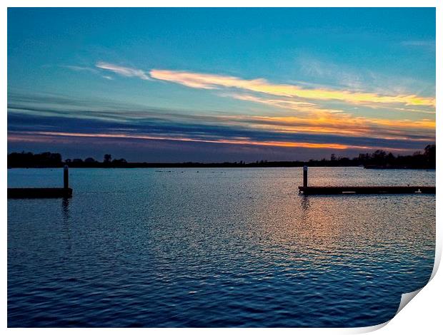 suffolk broads at sunset Print by chrissy woodhouse