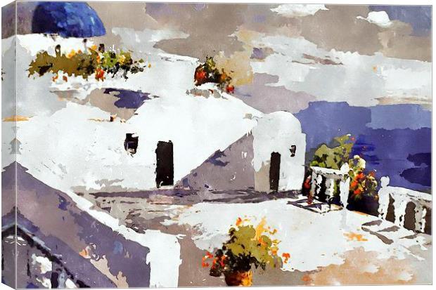 Watercolour Landscape Greece Canvas Print by Brian  Raggatt