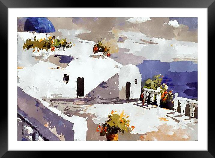 Watercolour Landscape Greece Framed Mounted Print by Brian  Raggatt