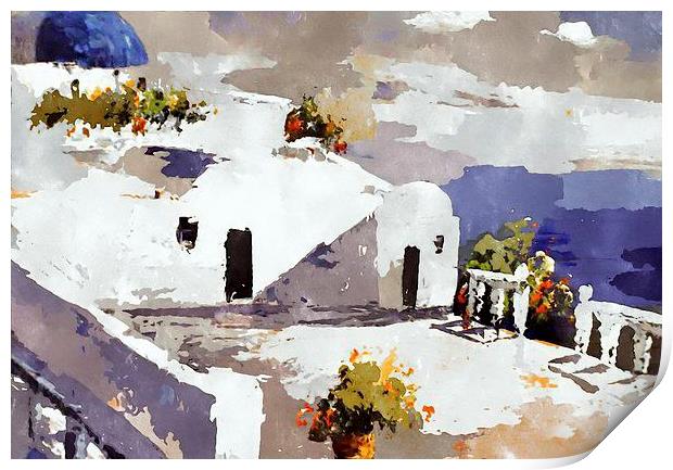 Watercolour Landscape Greece Print by Brian  Raggatt