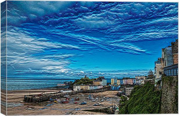 Tenby Harbour Textured Canvas Print by Steve Purnell