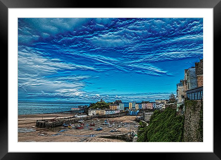 Tenby Harbour Textured Framed Mounted Print by Steve Purnell