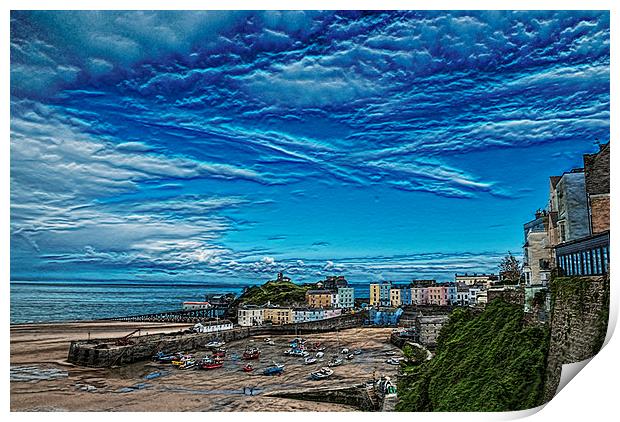 Tenby Harbour Textured Print by Steve Purnell
