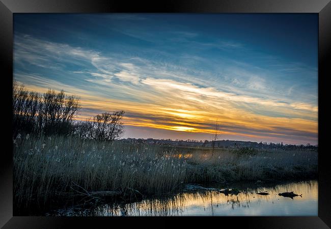 Sunset over Oulton Marshes Framed Print by Mark Ewels
