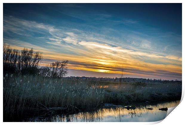 Sunset over Oulton Marshes Print by Mark Ewels
