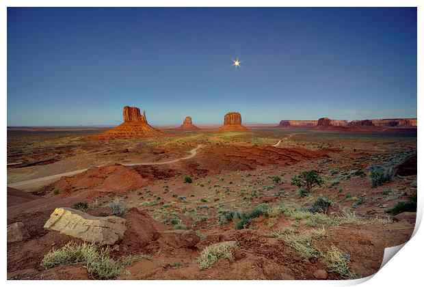 Moonlight over Monument valley Print by Rob Hawkins