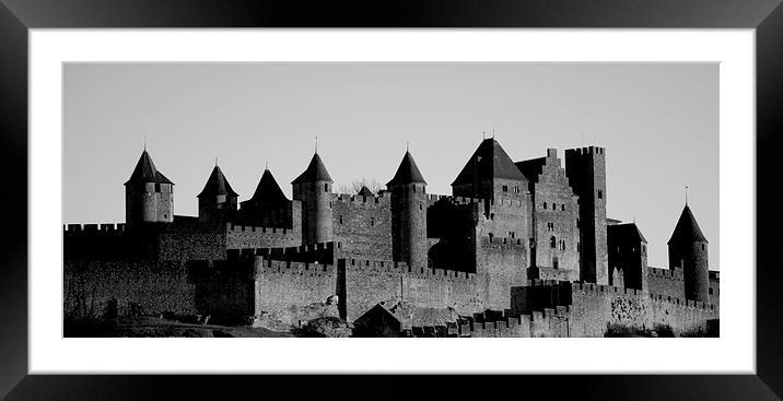 La Cité, Carcassonne, Aude, Languedoc, France BW Framed Mounted Print by Peter Bundgaard Kris