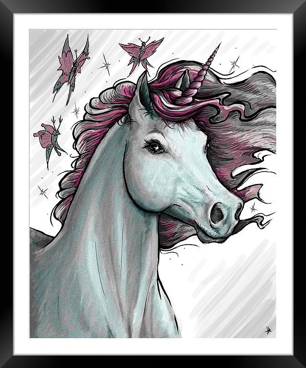 Unicorn & Butterflies Framed Mounted Print by Heather Wise