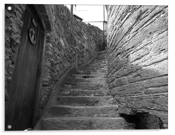 Black and White, Stairs, Devon Acrylic by Sam Hay