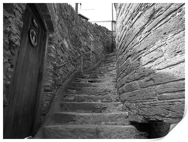 Black and White, Stairs, Devon Print by Sam Hay