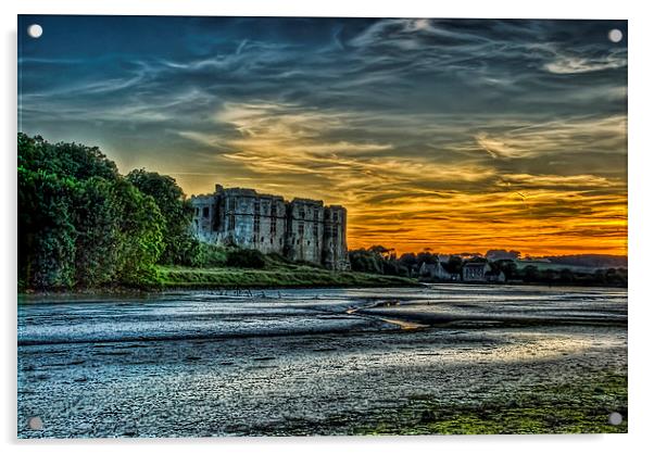 Carew Castle Sunset 3 Acrylic by Steve Purnell