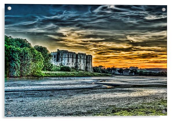 Carew Castle Sunset 4 Acrylic by Steve Purnell