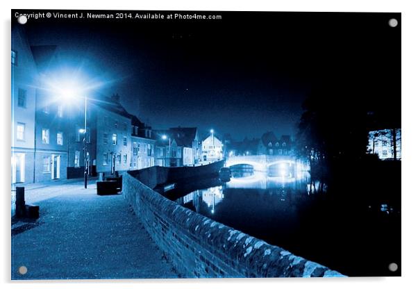Fye Bridge At Night, Norwich, England Acrylic by Vincent J. Newman