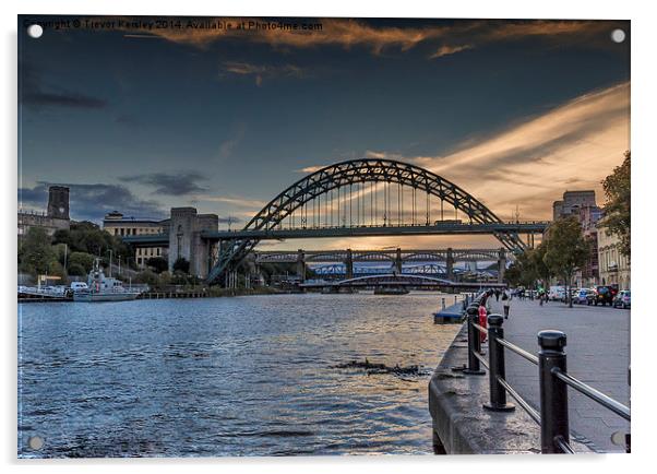 Dusk on the River Tyne Acrylic by Trevor Kersley RIP