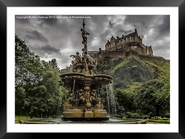 Edinburgh Castle and Ross Fountain Framed Mounted Print by John Hastings