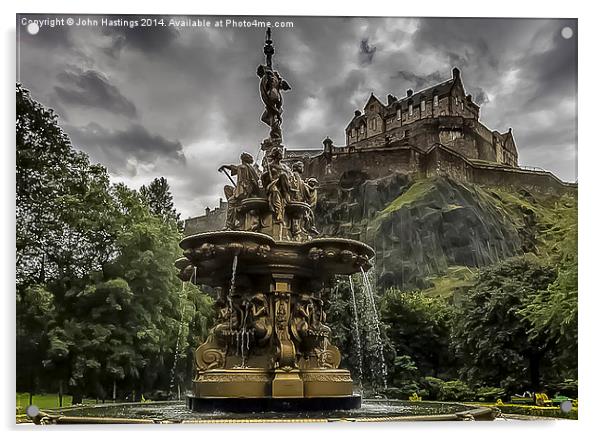 Edinburgh Castle and Ross Fountain Acrylic by John Hastings