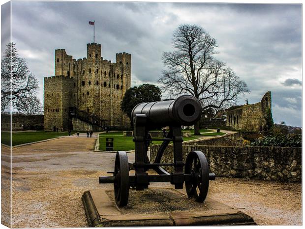 Rochester Castle And Cannon Canvas Print by Stewart Nicolaou
