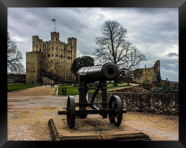 Rochester Castle And Cannon Framed Print by Stewart Nicolaou
