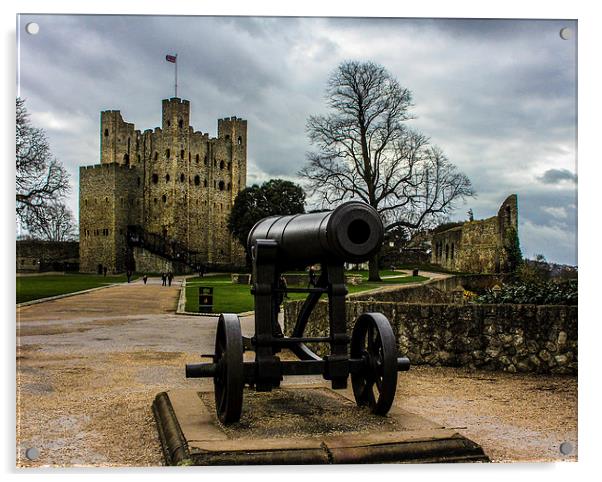 Rochester Castle And Cannon Acrylic by Stewart Nicolaou