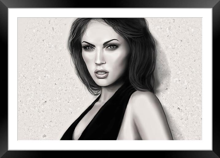 Megan Fox HDR Portrait in Black and White. Framed Mounted Print by Heather Wise