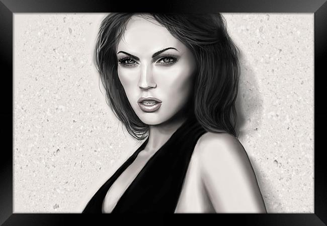 Megan Fox HDR Portrait in Black and White. Framed Print by Heather Wise