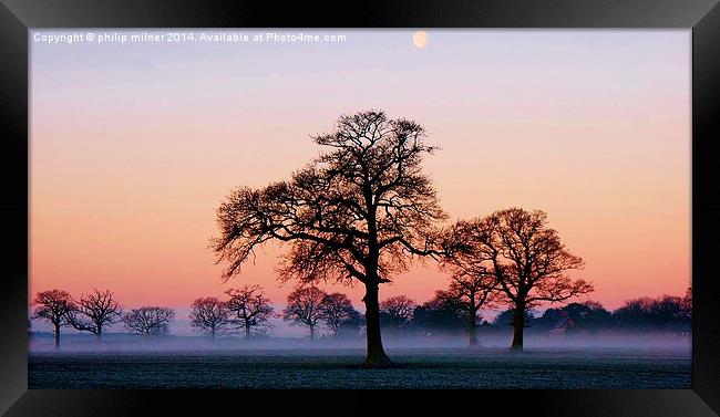 Moon Mist And Sunrise 2 Framed Print by philip milner