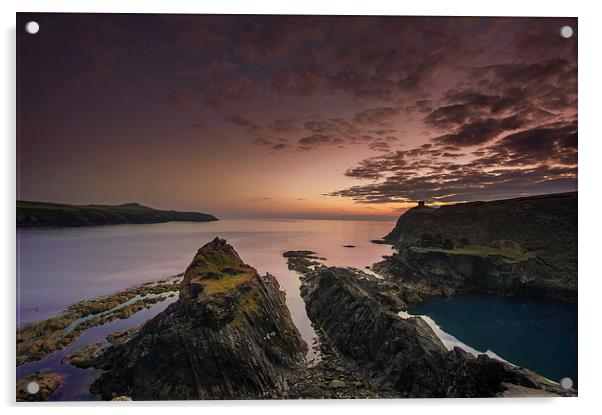 Abereiddy Sunset Acrylic by Creative Photography Wales