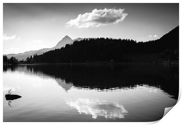 Peaceful water reflection black and white Print by Matthias Hauser